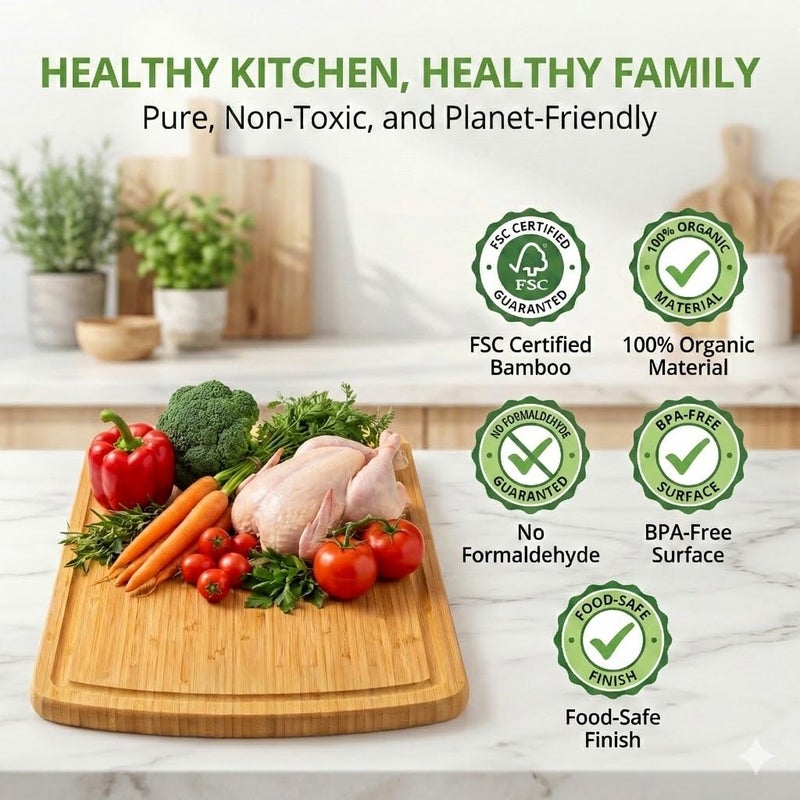 GREENER CHEF 18 Inch Extra Large Bamboo Cutting Board with Lifetime Replacements - Organic Wooden Butcher Block, XL Chopping Board for Kitchen, Meat, Vegetables, and Food Prep - Image 3