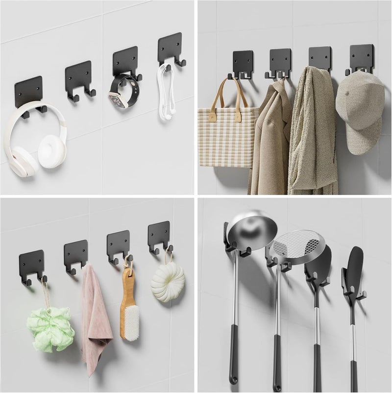 GTK 4 Pack Key Holder for Wall, Razor Holder Wall Mounted, Hat Rack, Self Adhesive Hooks, Shower Hooks, Towel Hooks(Black) - Image 4