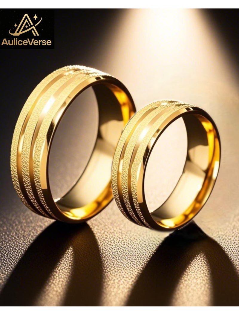 AuliceVerse Titanium Steel Couples Ring set  Perfect Valentine's Day Engagement Anniversary Wedding Wedding Band gold - Image 1