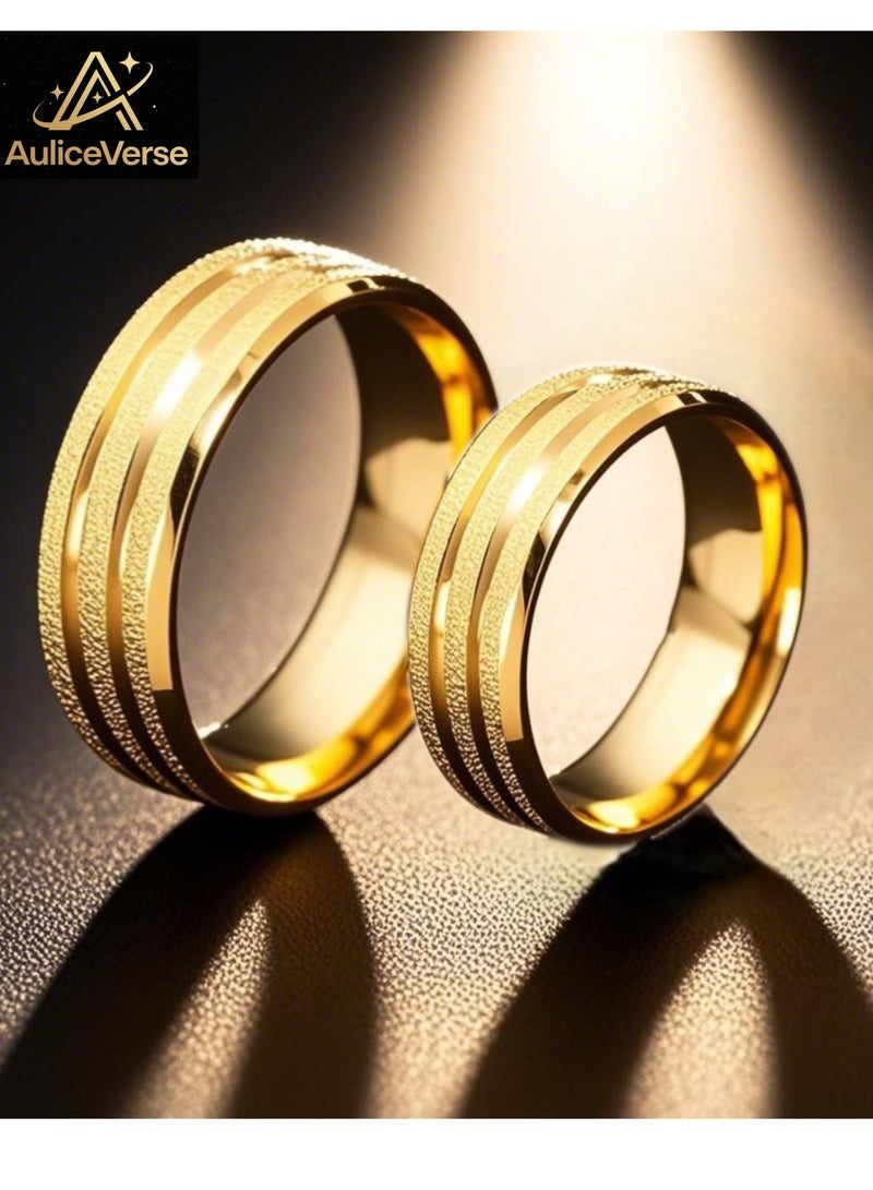 AuliceVerse Titanium Steel Couples Ring set  Perfect Valentine's Day Engagement Anniversary Wedding Wedding Band gold - Image 2