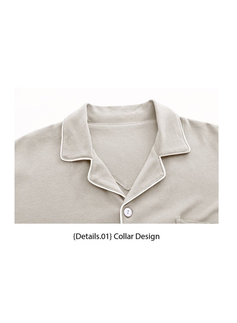 Feraco 100% Cotton Men's Pajamas, Spring/Autumn Home Wear, Long-Sleeved Cardigan Set, Loose Fit, Plus Size, High-End Home Wear (Milk Coffee Color) - Image 2