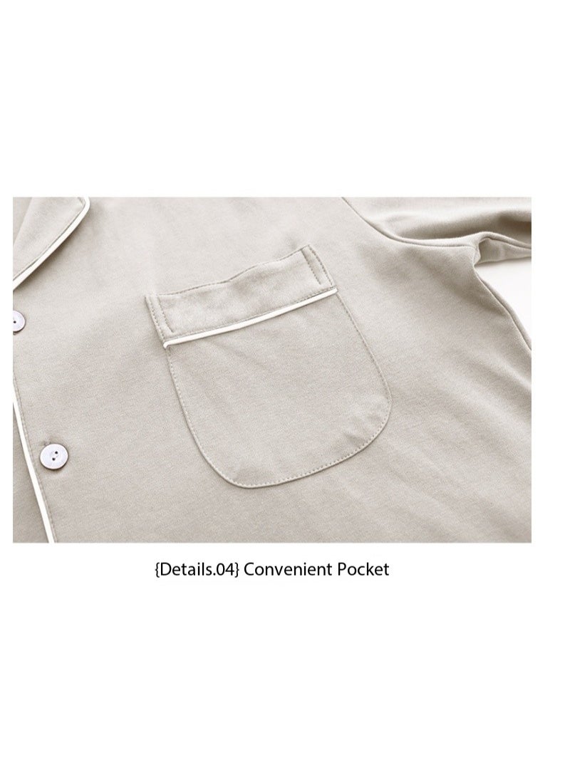 Feraco 100% Cotton Men's Pajamas, Spring/Autumn Home Wear, Long-Sleeved Cardigan Set, Loose Fit, Plus Size, High-End Home Wear (Milk Coffee Color) - Image 5