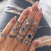 Bohemian Vintage Silver Lotus Ring Set for Women, 15-Piece sku2374  - Image 2