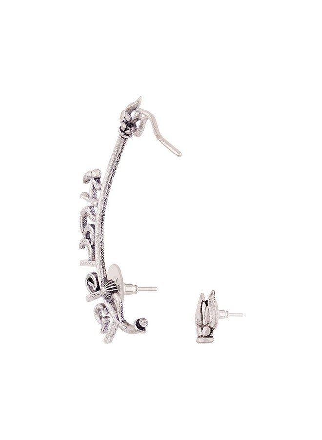 Voylla Brass Silver Oxidised Moksh Statement Earrings for Women and Girls - Image 2