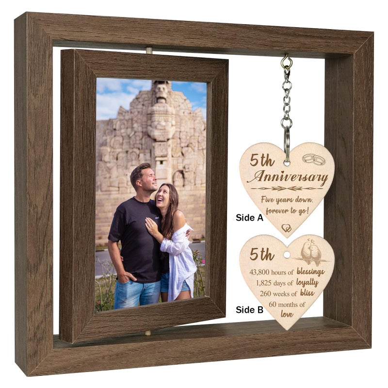 EYITUPC 5 Year Anniversary Picture Frame Gifts, Wood Wedding Anniversary Frame for Wife Men Husband - Image 1