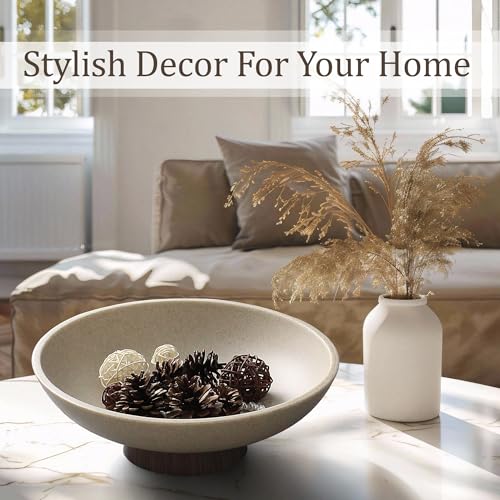 LIN CHUAN Modern Resin Pedestal Bowl – Large Fruit Bowl for Kitchen Counter, Catch All Bowl for Entryway Table, Stylish Key Bowl & Dining Centerpiece, Brown - Image 3