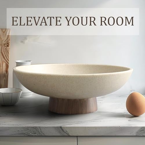 LIN CHUAN Modern Resin Pedestal Bowl – Large Fruit Bowl for Kitchen Counter, Catch All Bowl for Entryway Table, Stylish Key Bowl & Dining Centerpiece, Brown - Image 4