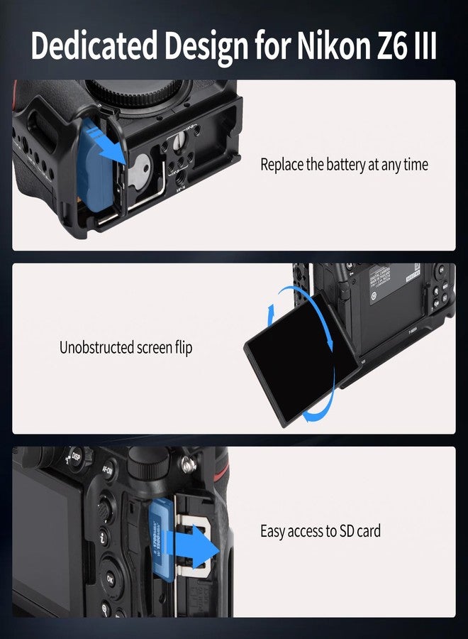 نيتز قفص Nitze Z6 III لكاميرا Nikon Z6 III، مزود بسكة NATO مدمجة، وقاعدة تثبيت ملحقات، ولوحة تحرير سريع لنظام Arca-Swiss - T-N05A - Image 2