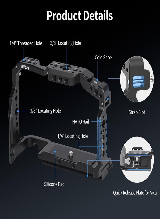 نيتز قفص Nitze Z6 III لكاميرا Nikon Z6 III، مزود بسكة NATO مدمجة، وقاعدة تثبيت ملحقات، ولوحة تحرير سريع لنظام Arca-Swiss - T-N05A - Image 3