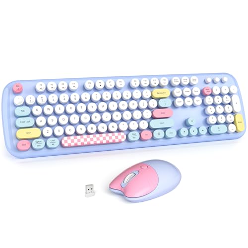 MOWUX Wireless Keyboard and Mouse Combo for Windows, MOWUX 2.4G Full-Sized External Cordless Computer Keyboard, Compact Mouse, 8 Multimedia and Shortcut Keys, for PC, Laptop - Light Blue Colorful - Image 1
