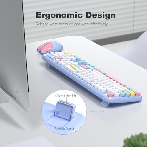MOWUX Wireless Keyboard and Mouse Combo for Windows, MOWUX 2.4G Full-Sized External Cordless Computer Keyboard, Compact Mouse, 8 Multimedia and Shortcut Keys, for PC, Laptop - Light Blue Colorful - Image 3