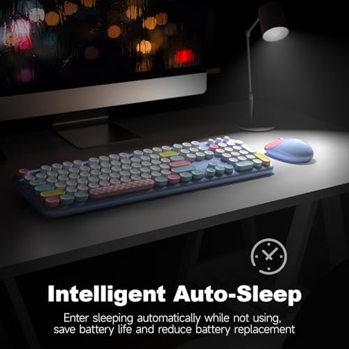 MOWUX Wireless Keyboard and Mouse Combo for Windows, MOWUX 2.4G Full-Sized External Cordless Computer Keyboard, Compact Mouse, 8 Multimedia and Shortcut Keys, for PC, Laptop - Light Blue Colorful - Image 4