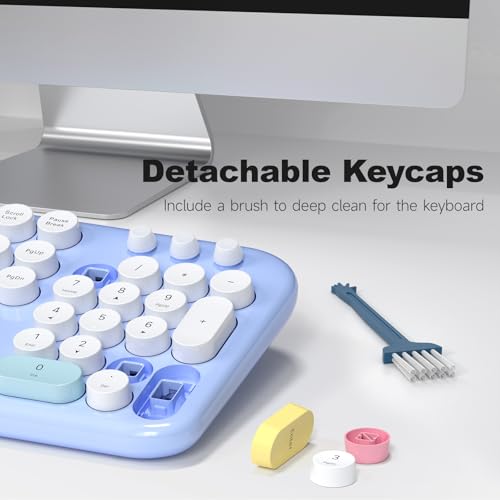 MOWUX Wireless Keyboard and Mouse Combo for Windows, MOWUX 2.4G Full-Sized External Cordless Computer Keyboard, Compact Mouse, 8 Multimedia and Shortcut Keys, for PC, Laptop - Light Blue Colorful - Image 5