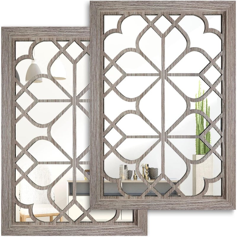 Wocred Set of 2 Rectangular Wall Mirror,Gorgeous Rustic Farmhouse Accent Mirror,Barn Wood Color Entry Mirror for Bathroom Renovation,Bedrooms,Living Rooms and More(11”x15”) - Image 1