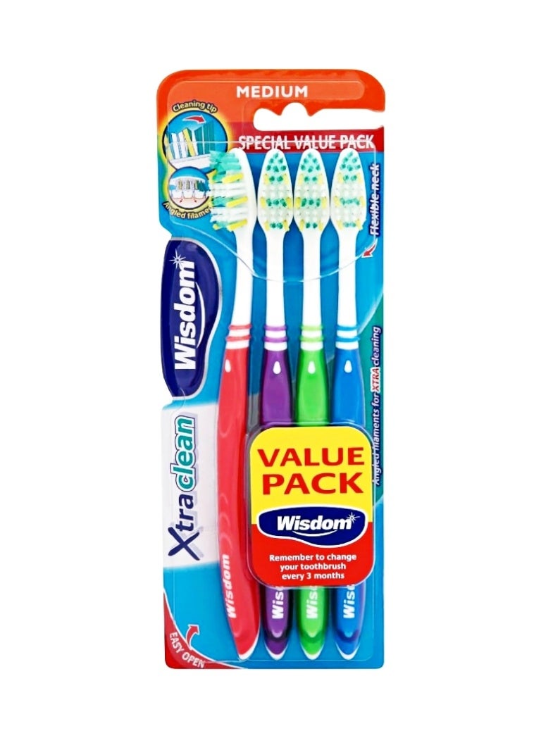 WISDOM Extra Clean Medium Toothbrush Value Pack of 4 Brushes - Image 1