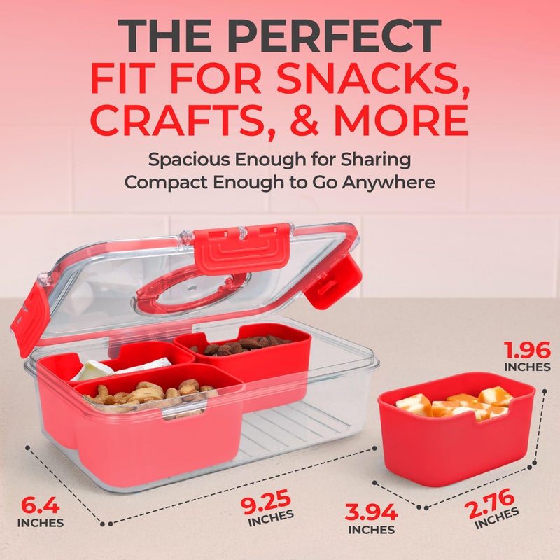 KEYVOZ Snackle Box Container with Lid- Travel Charcuterie Box with Handle - Organizer for Candy, Fruit, Nuts, Veggies, Snacks, Beach Essentials, Portable Lunch Box (Red, Small) - Image 3