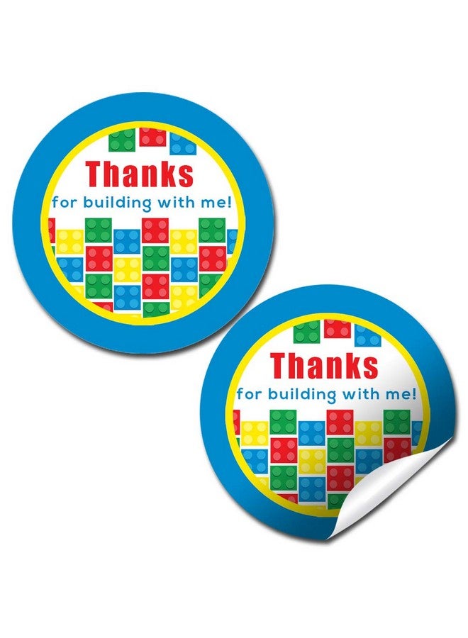 Amanda Creation Building Blocks Themed Birthday Thank You Sticker Labels For Kids 40 2" Party Circle Stickers By Amandacreation Great For Party Favors Envelope Seals & Goodie Bags - Image 1