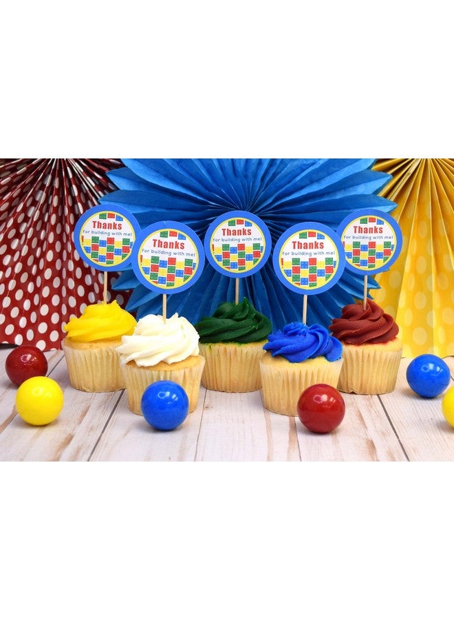 Amanda Creation Building Blocks Themed Birthday Thank You Sticker Labels For Kids 40 2" Party Circle Stickers By Amandacreation Great For Party Favors Envelope Seals & Goodie Bags - Image 3