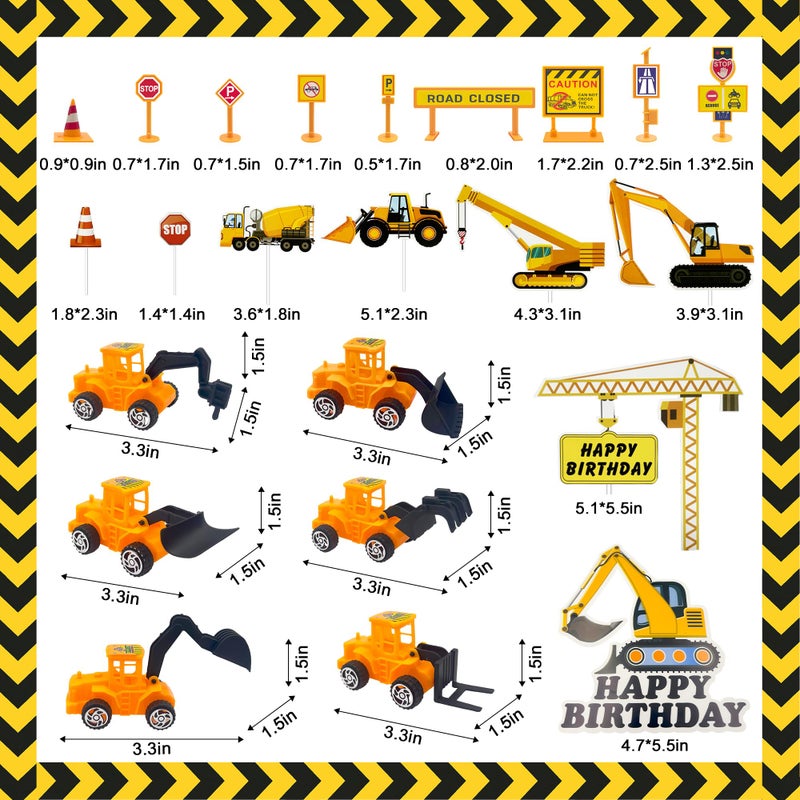Firleayo 23pcs Constructions Cake Toppers Vehicles Cake Decoration Excavator Crane Truck Cupcake Topper Traffic Road Sign Cupcake Construction Cake Decorations Happy Birthday Sign for Party Supplies - Image 3