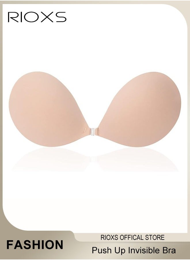 RIOXS - Women's Bra, Adhesive Bra Push Up Invisible Bra, Soild Color Silicone Bra Cups, Backless Pushup Lift Bra, Strapless Sticky Bras For Women, Lighweight Deep V-Shaped Bra, Ladies Comfy Bra - Image 1