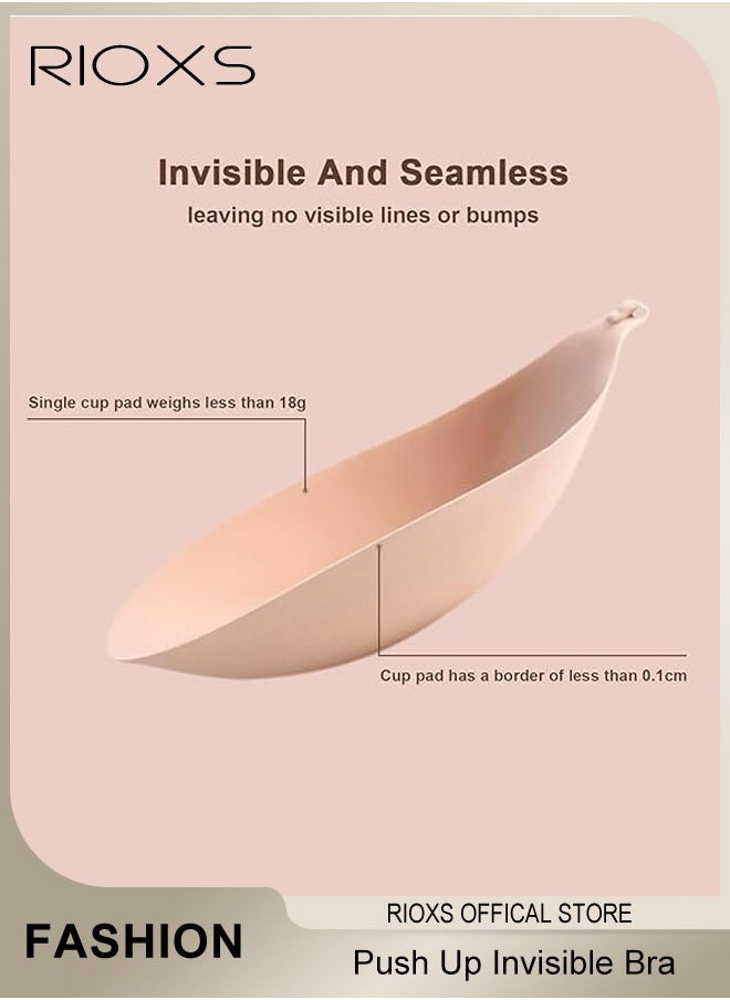 RIOXS - Women's Bra, Adhesive Bra Push Up Invisible Bra, Soild Color Silicone Bra Cups, Backless Pushup Lift Bra, Strapless Sticky Bras For Women, Lighweight Deep V-Shaped Bra, Ladies Comfy Bra - Image 1
