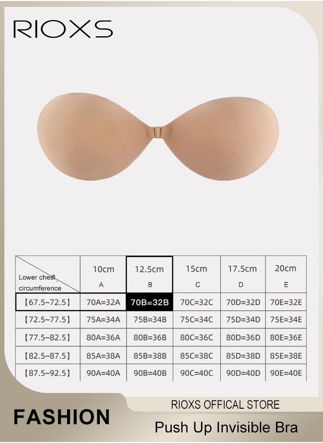 RIOXS - Women's Bra, Adhesive Bra Push Up Invisible Bra, Soild Color Silicone Bra Cups, Backless Pushup Lift Bra, Strapless Sticky Bras For Women, Lighweight Deep V-Shaped Bra, Ladies Comfy Bra - Image 1