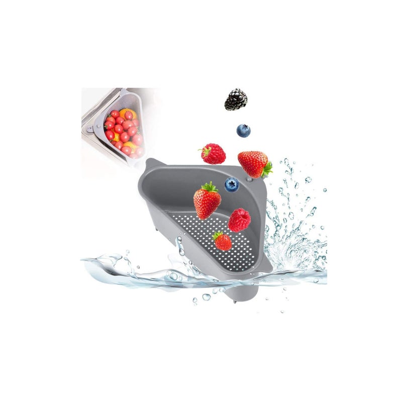 SOLARAE سلة مصفاة الحوض متعددة الوظائف رف تصريف مثلث حامل تخزين الحوض منظم مطبخ رف زاوية مع كوب شفط للمطبخ والحمام، رمادي - Image 1