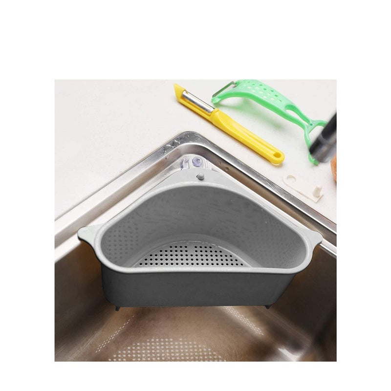 SOLARAE سلة مصفاة الحوض متعددة الوظائف رف تصريف مثلث حامل تخزين الحوض منظم مطبخ رف زاوية مع كوب شفط للمطبخ والحمام، رمادي - Image 5