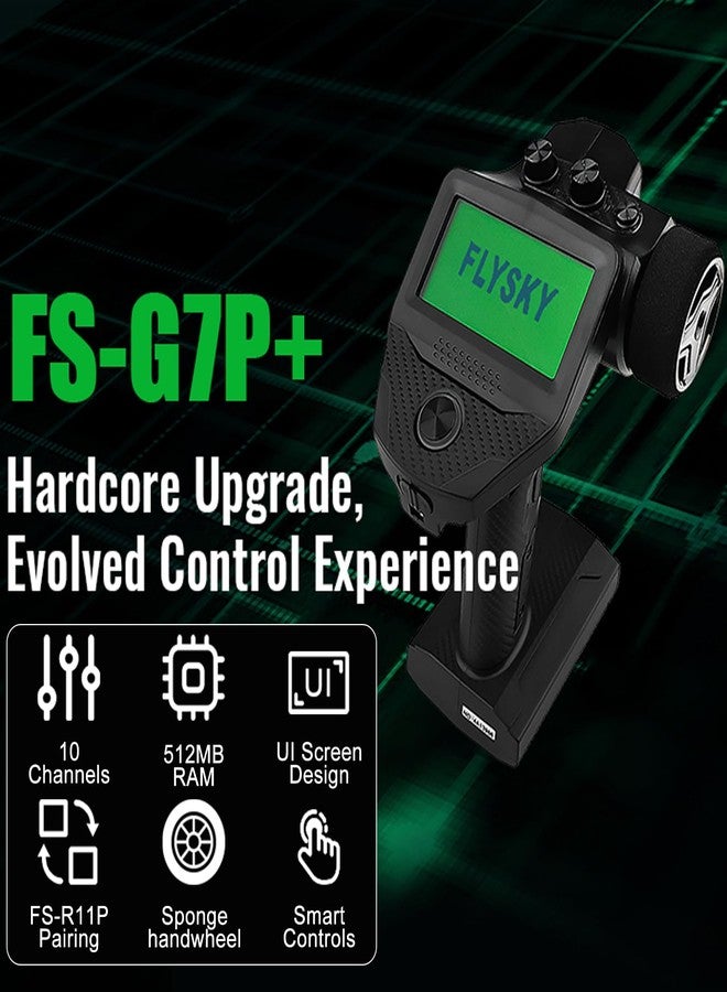 فلاي سكاي جهاز إرسال Flysky FS-G7P+، بتردد 2.4 جيجاهرتز و10 قنوات، مزود بترقية جديدة: جهاز إرسال FS-G7P مع جهاز استقبال FS-R11P، ذاكرة مطورة، عجلة تحكم إسفنجية، خفيف الوزن، واجهة مستخدم واسعة، منفذ USB-C، ومدى يزيد عن 300 متر. - Image 2