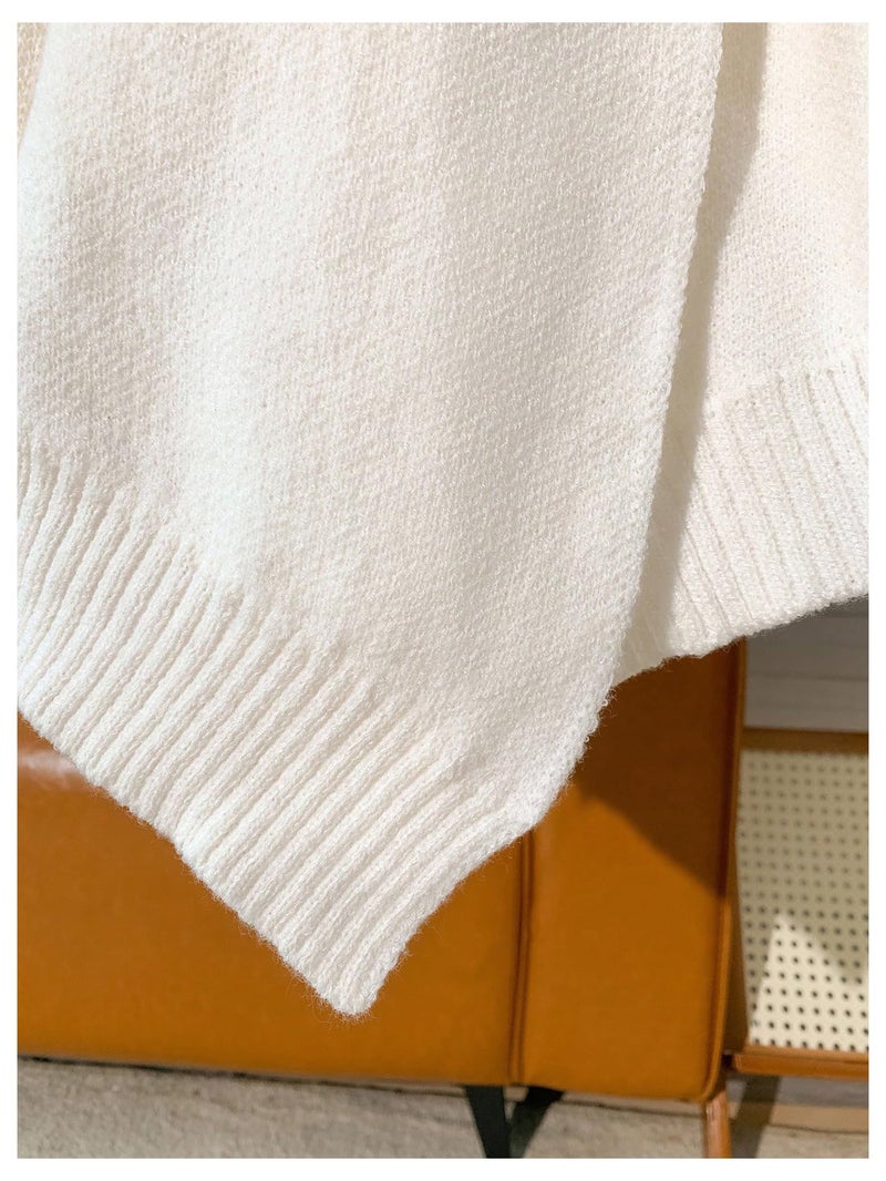 Verdusa Women's Old Money Wrap Sweater Asymmetrical Cinched Waist Belted Comfy Cardigan White Medium - Image 5