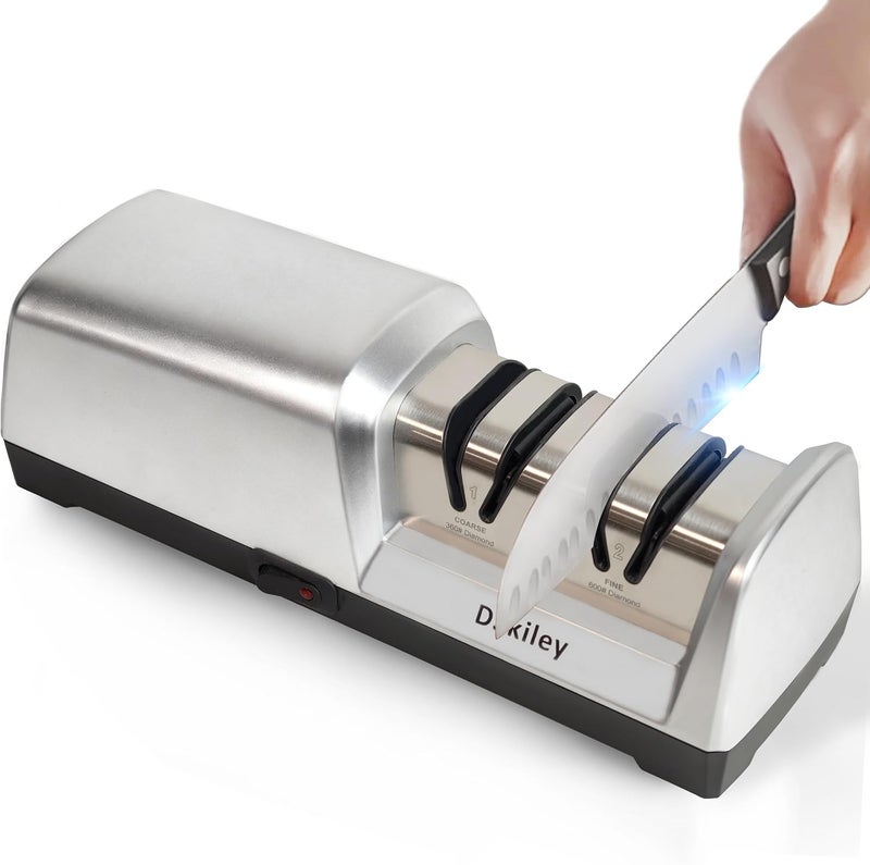 dskiley Electric Knife Sharpener for Kitchen – Professional 2-Stage 100% Diamond System with 20° Precision Angle, Fast Sharpening to Restore & Polish Chef Knives (2-Stage Silver) - Image 1