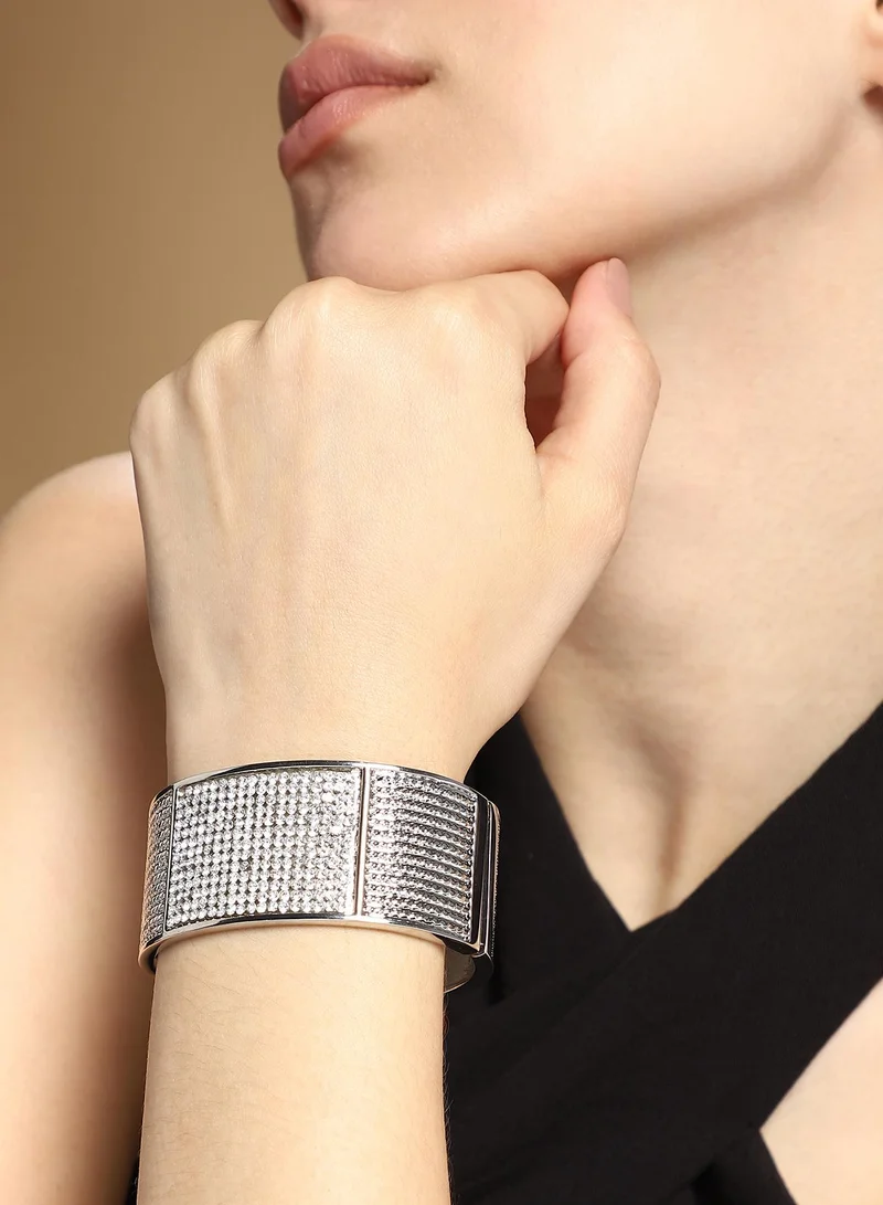SOHI SOHI Women The Cristal-Bijou Cuff Bracelet | Crystal  Colour | One-Size | Artificial Stone Alloy Material | Adjustable Closure | Bracelet For Casual & Evening Wear
