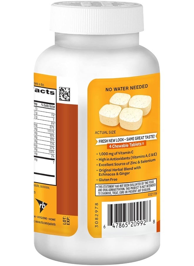Airborne - 1000Mg Vitamin C Chewable Tablets With Zinc, Immune Support Supplement With Powerful Antioxidants Vitamins A C & E - (116 Count Bottle), Citrus Flavor, Gluten-Free - Image 1