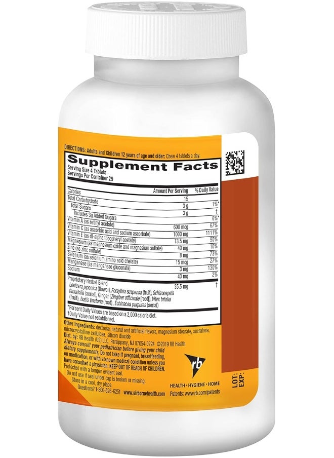 Airborne - 1000Mg Vitamin C Chewable Tablets With Zinc, Immune Support Supplement With Powerful Antioxidants Vitamins A C & E - (116 Count Bottle), Citrus Flavor, Gluten-Free - Image 1