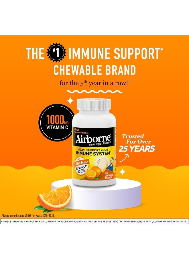 Airborne 1000Mg Vitamin C Chewable Tablets With Zinc, Immune Support Supplement With Powerful Antioxidants Vitamins A C & E - (116 Count Bottle), Citrus Flavor, Gluten-Free  - Image 2