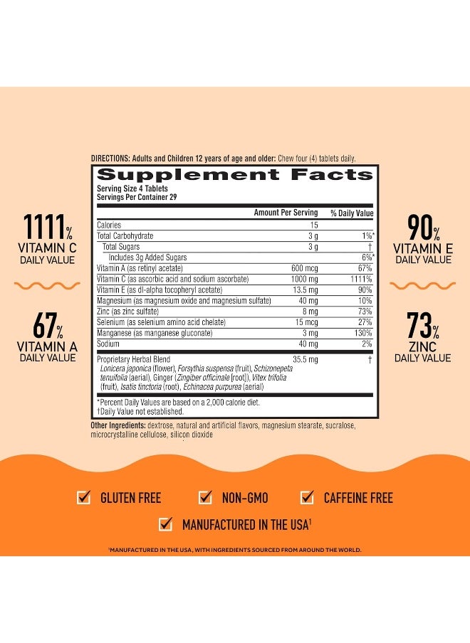 Airborne 1000Mg Vitamin C Chewable Tablets With Zinc, Immune Support Supplement With Powerful Antioxidants Vitamins A C & E - (116 Count Bottle), Citrus Flavor, Gluten-Free  - Image 4