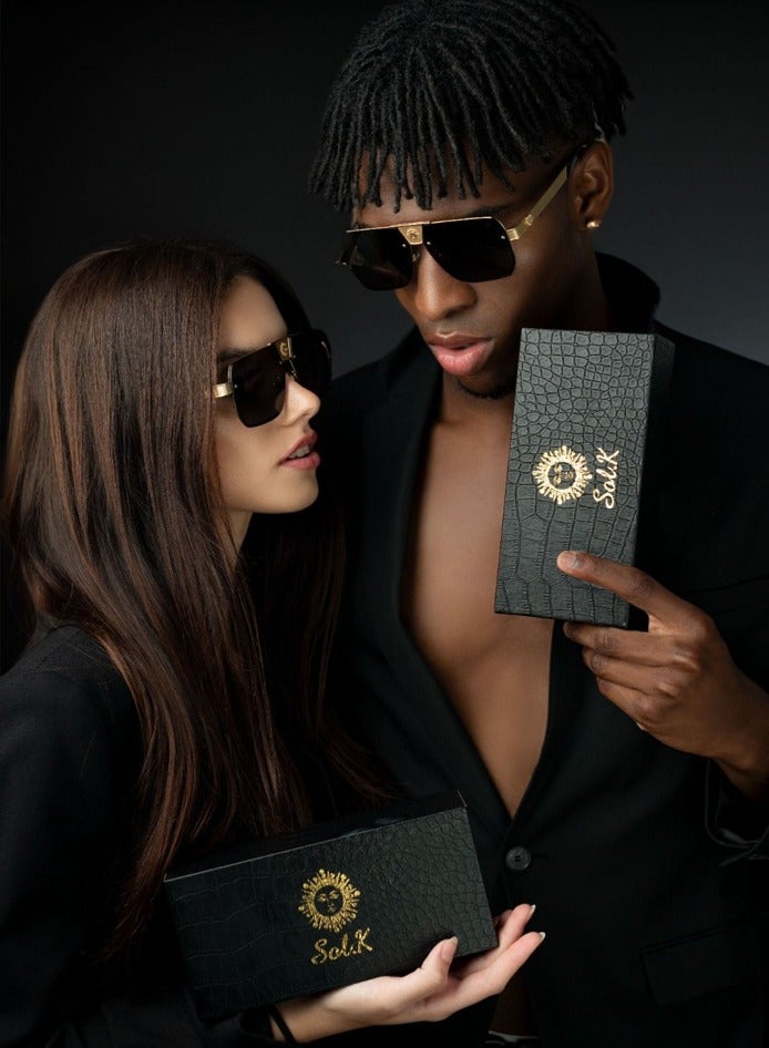 SOL.K Klus-K Black Lense Eyewear - Sleek Matt Gold Stainless Steel Frame with 400 UV Protection - Classic Black Lenses, 1-Year Warranty - Today Timeless & Stylish Sunglasses - Image 5