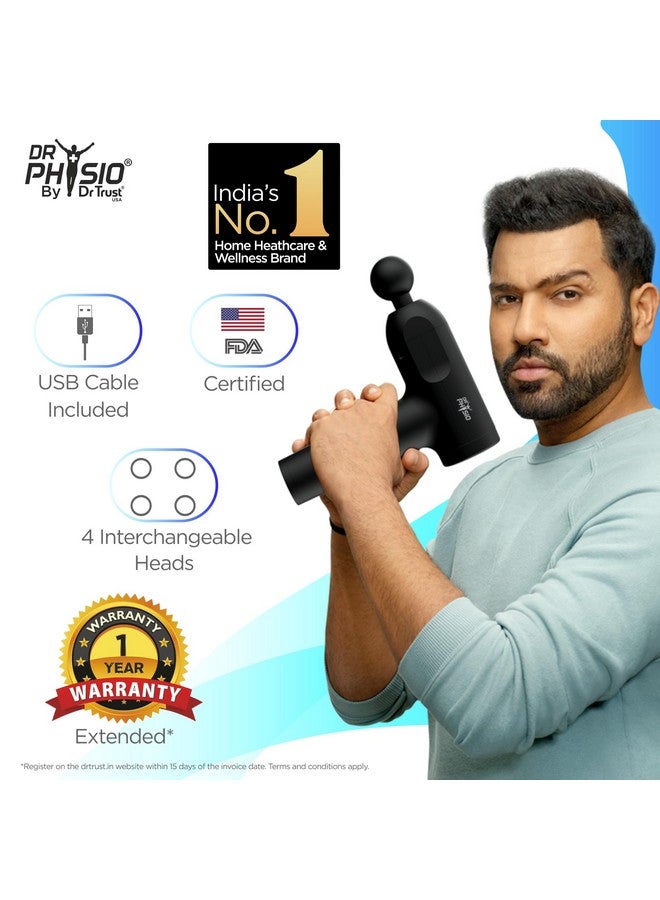 Dr Physio مسدس تدليك دكتور فيزيو سوبرفولت 1023 برو للأنسجة العميقة، آلة تدليك للجسم بالكامل لتخفيف الألم، تدليك العضلات واسترخاء الجسم، استعادة العضلات بشكل أسرع، قابلة لإعادة الشحن، بدون سلك، محمولة (أسود غير لامع) - Image 2