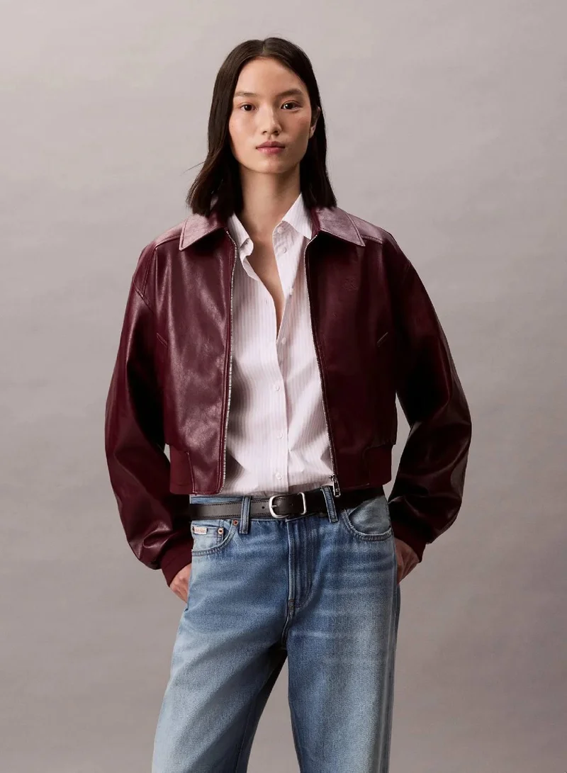 Faux Leather Cropped Bomber Jacket