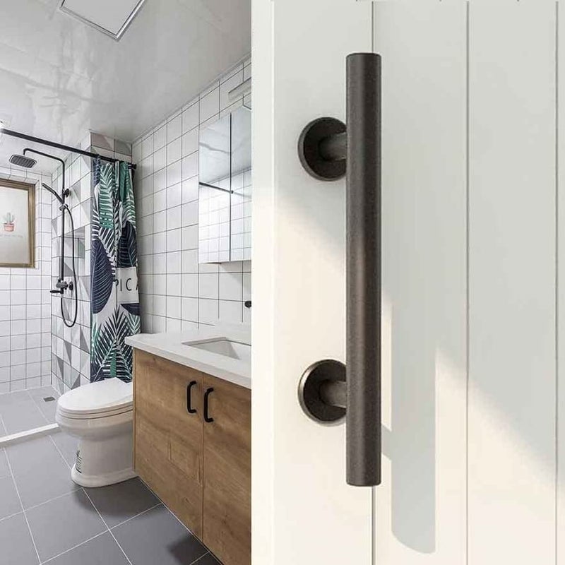 CCJH 10" Sliding Barn Door Handles and Pulls, Double Sided Hardware Set, Flat Bottom Plate Design, Rustic Black, Easy Installation - Image 2