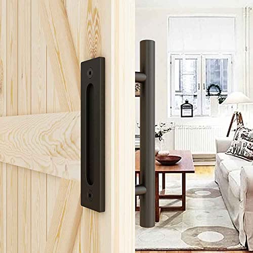 CCJH 10" Sliding Barn Door Handles and Pulls, Double Sided Hardware Set, Flat Bottom Plate Design, Rustic Black, Easy Installation - Image 1