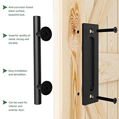 CCJH 10" Sliding Barn Door Handles and Pulls, Double Sided Hardware Set, Flat Bottom Plate Design, Rustic Black, Easy Installation - Image 4