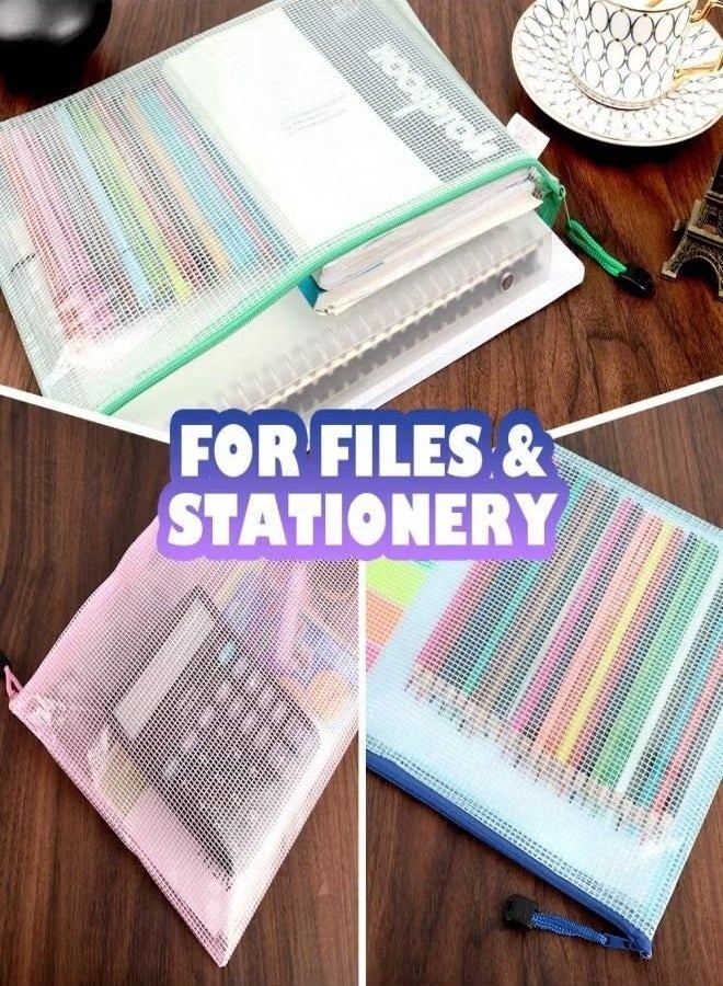 Generic 10 PCS Mesh Zipper Pouch Document Bag, A4 Size Zip File Folders, Waterproof Plastic Envelopes Folders, for School Office Supplies, File Pockets, 5 Colors  - Image 5