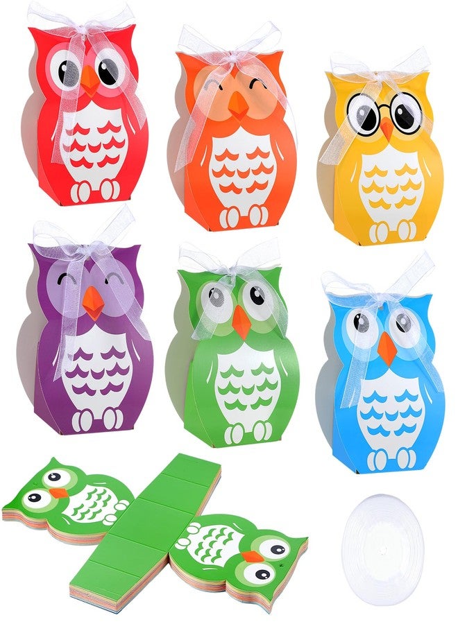 SilTriangle 24 Sets of Owl Party Favor Boxes Candy Treat Boxes with Mesh Straps for Animal Theme Party Birthday Decoration Supplies(Colorful) - Image 1