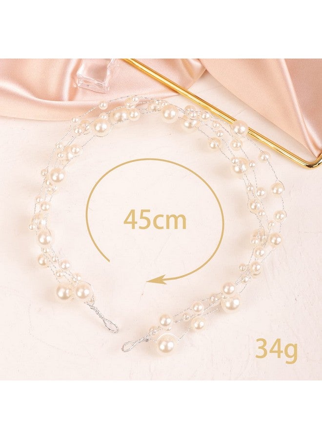 Kercisbeauty Pearl Layer Headband For Women Wedding Bridal Hair Tiara Handmade Headpiece For Wedding Prom Special Occasion Photo Shoot (Silver) - Image 4