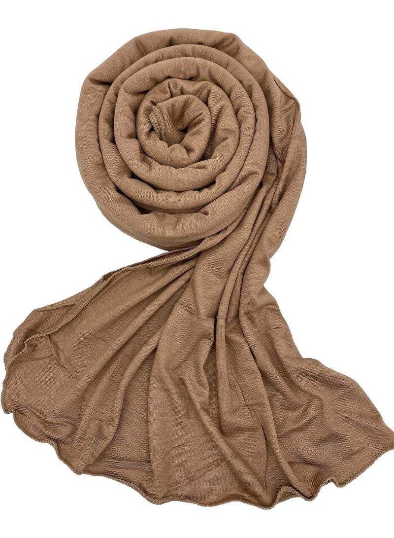 2Pcs Camel Jersey Hijab Scarf, 70x28 Inch Soft Breathable Silky Smooth Muslim Women Head Wrap for Daily Casual Wear - Image 5