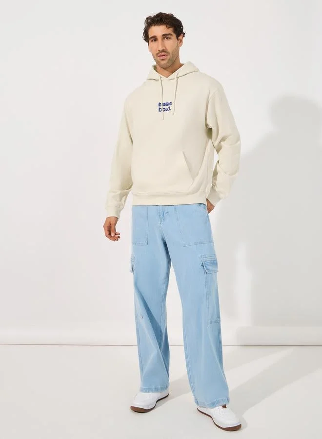 Styli Minimal Chest Print Relaxed Fit Hoodie