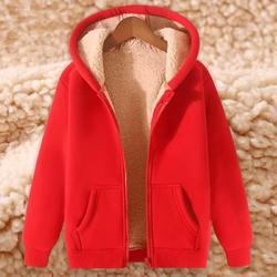 Autumn and Winter hooded mens fleece-lined sweater zipper cardigan loose plus size top winter lambswool thickened coat Bright red