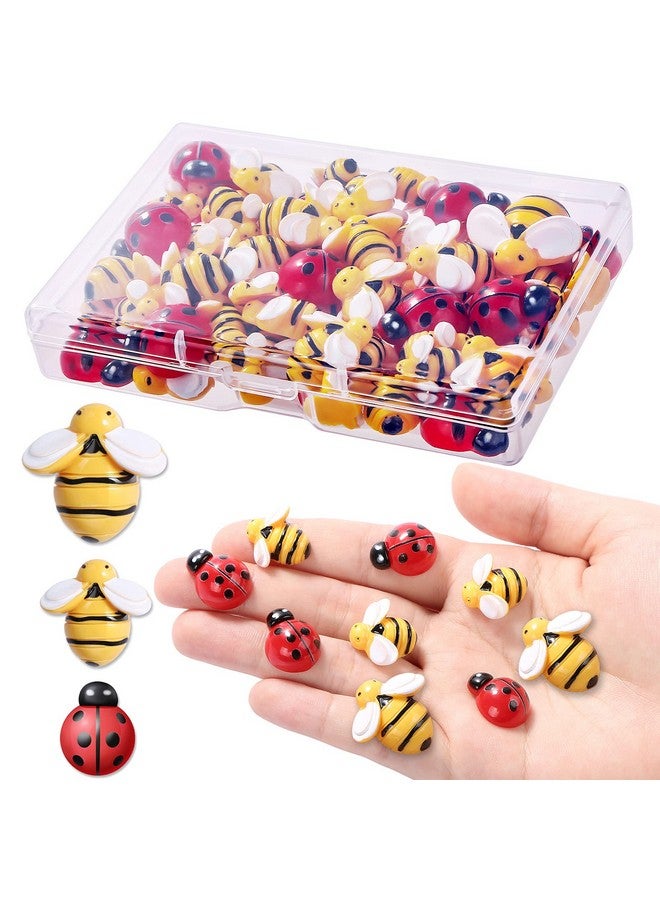 ميكيميكي 60 قطعة من نحل الراتينج الصغيرة لتزيين الدعسوقة، بما في ذلك 30 قطعة من زينة النحل الطنان، 30 قطعة من زينة الدعسوقة المصنوعة من الراتينج مع صندوق تخزين لتزيين حفلات إكليل الزهور المصنوعة يدويًا، 0.98 بوصة، 0.74 بوصة - Image 1