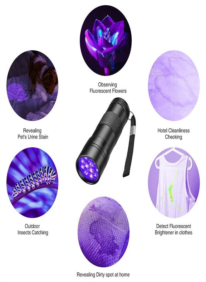 Generic - EXCEFORE, 2 Pack UV Flashlights, 12 LED 395nm Blacklight Flash Light, Mini UV Light Torch Detector for Dog Pet Urine Stains, Bed Bugs and Scorpions, Batteries not Included - Image 1